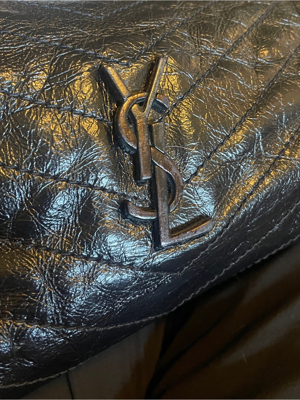 Saint Laurent Black Quilted Leather Shoulder Bag with YSL Logo